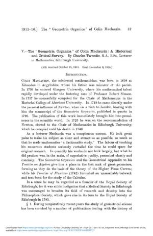 1915-16.] the " Geometria Organica" of Colin Maclaurin. 87 V.—-The