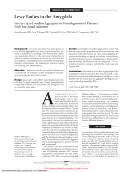 Lewy Bodies in the Amygdala Increase of ␣-Synuclein Aggregates in Neurodegenerative Diseases with Tau-Based Inclusions