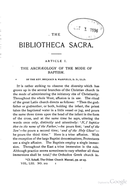 "The Archæology of the Mode of Baptism," Bibliotheca Sacra 53 No