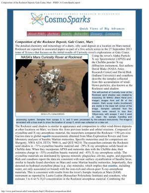 Composition of the Rocknest Deposit, Gale Crater, Mars - PSRD | a Cosmosparks Report