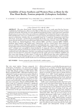 Suitability of Some Southern and Western Pines As Hosts for the Pine Shoot Beetle, Tomicus Piniperda (Coleoptera: Scolytidae)