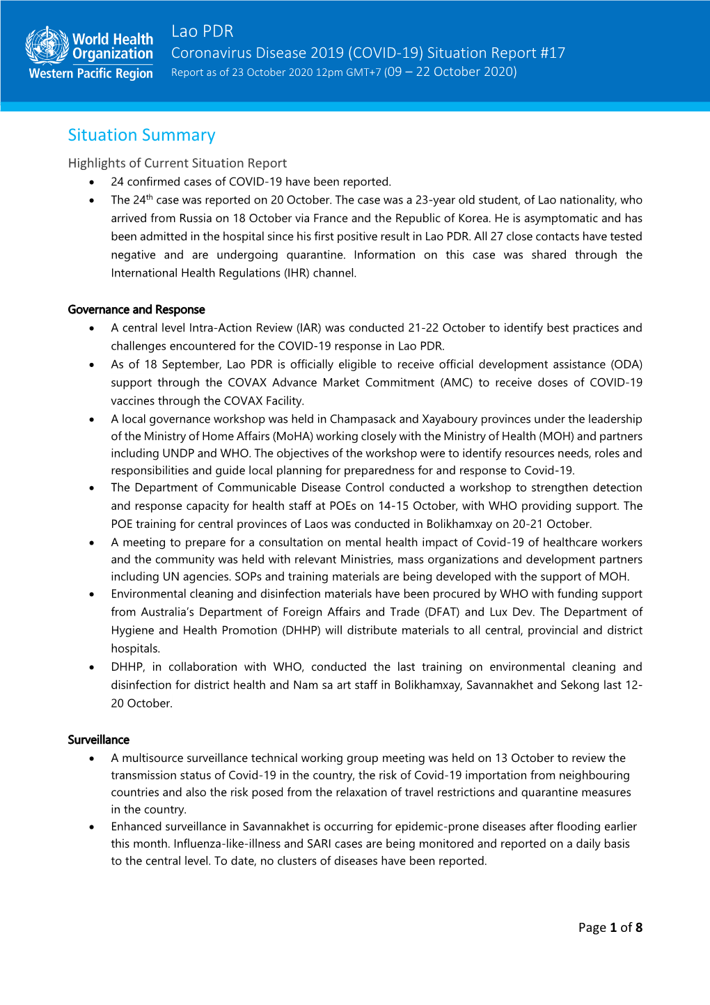 Lao PDR Situation Summary