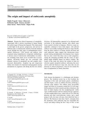 The Origin and Impact of Embryonic Aneuploidy