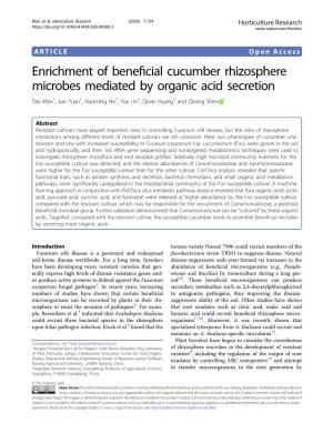 Enrichment of Beneficial Cucumber Rhizosphere Microbes Mediated By