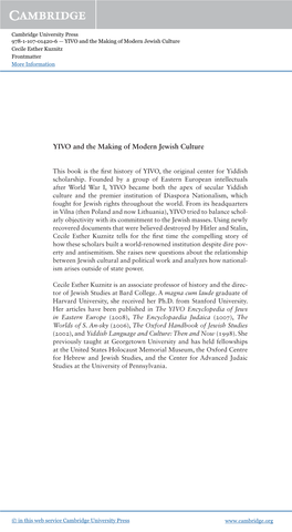 YIVO and the Making of Modern Jewish Culture Cecile Esther Kuznitz Frontmatter More Information