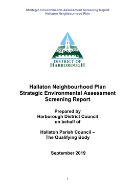 Hallaton Neighbourhood Plan Strategic Environmental Assessment Screening Report