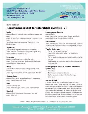 Recommended Diet for Interstitial Cystitis (IC)