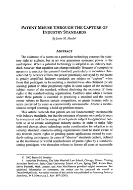 PATENT MISUSE THROUGH the CAPTURE of INDUSTRY STANDARDS by Janice M