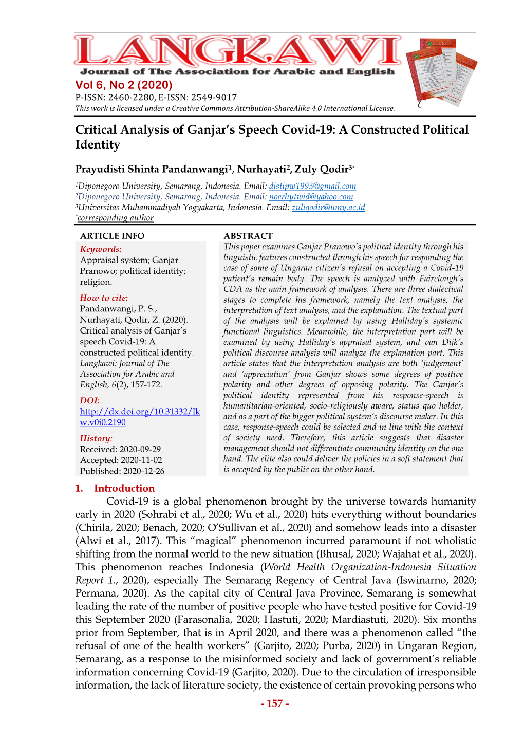 Critical Analysis of Ganjar's Speech Covid-19: a Constructed Political
