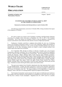G/SPS/GEN/735 18 October 2006 ORGANIZATION (06-5041) Committee on Sanitary and Original: Spanish Phytosanitary Measures