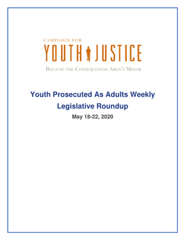 Youth Prosecuted As Adults Weekly Legislative Roundup