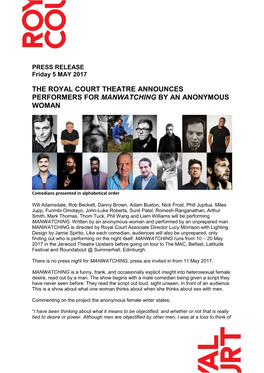 The Royal Court Theatre Announces Performers for Manwatching by an Anonymous Woman