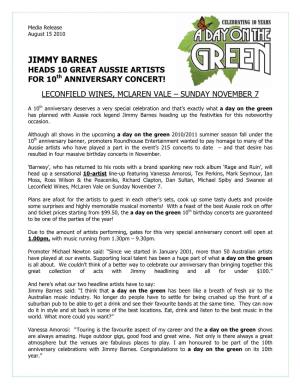 JIMMY BARNES HEADS 10 GREAT AUSSIE ARTISTS for 10Th ANNIVERSARY CONCERT!