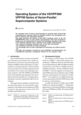 Operating System of the VX/VPP300/VPP700 Series of Vector-Parallel Supercomputer Systems