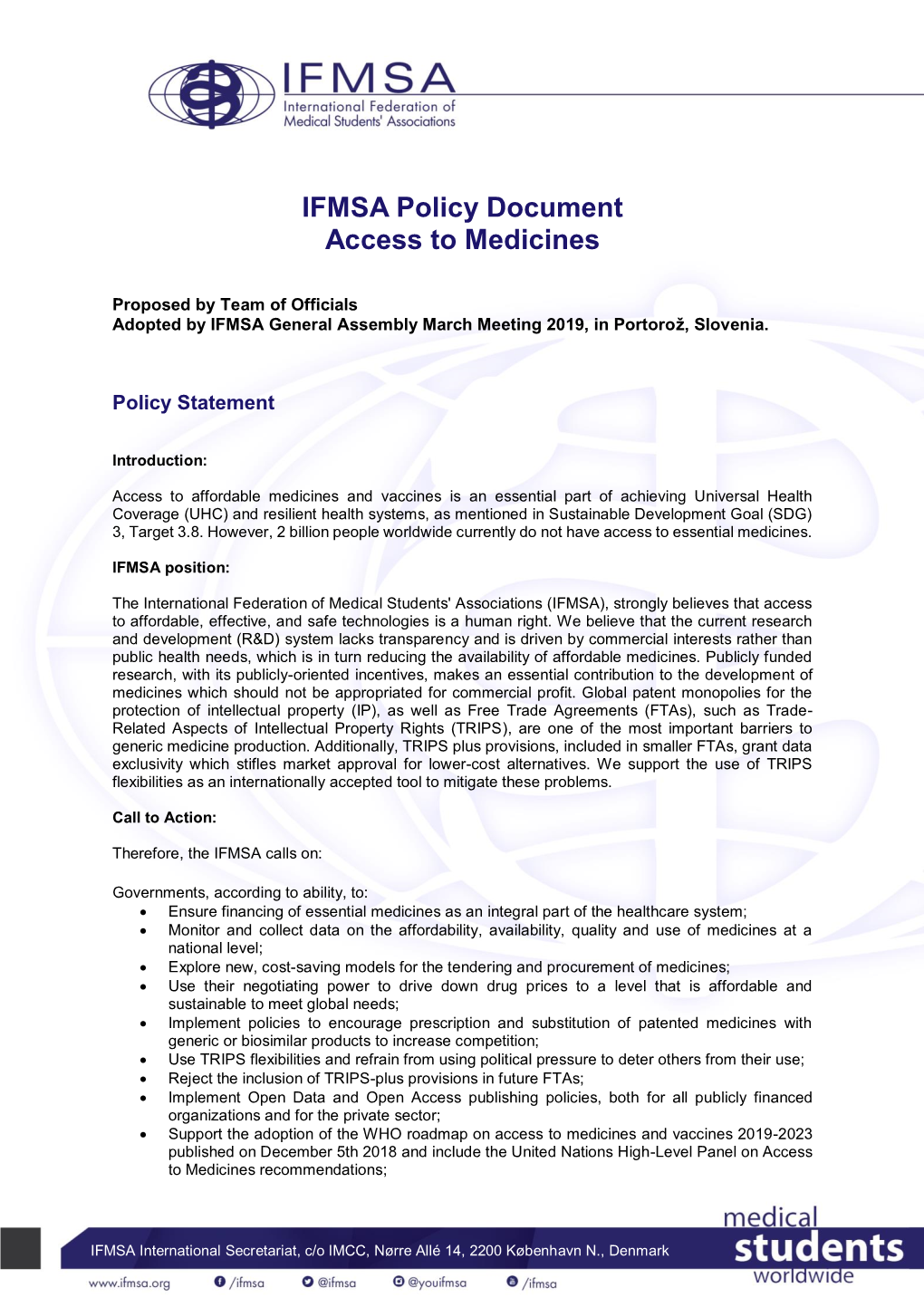 IFMSA Policy Document Access to Medicines