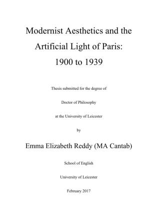 Modernist Aesthetics and the Artificial Light of Paris: 1900 to 1939