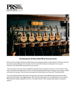 Introducing the All-New 2018 PRS SE Acoustic Series
