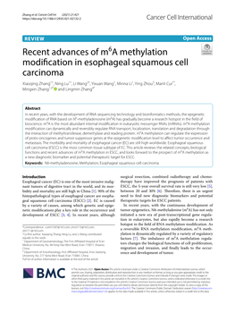 Recent Advances of M6a Methylation Modification in Esophageal Squamous Cell Carcinoma
