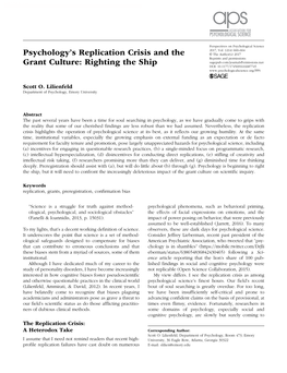 Psychology's Replication Crisis and the Grant Culture: Righting the Ship