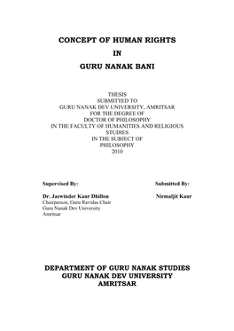 Concept of Human Rights in Guru Nanak Bani