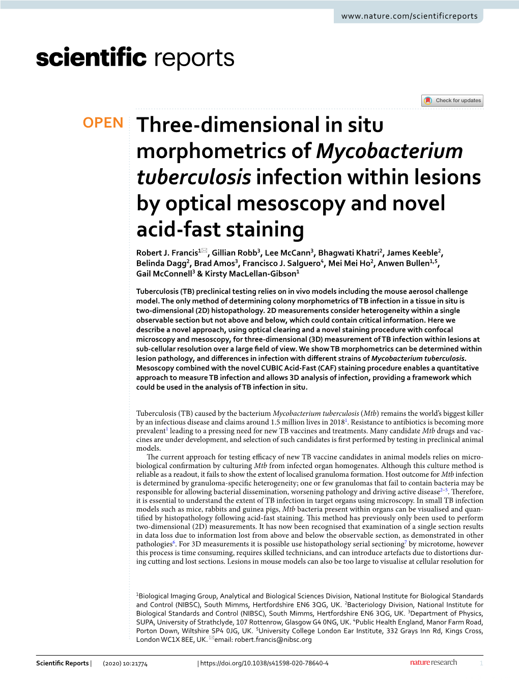 Three-Dimensional in Situ Morphometrics of Mycobacterium