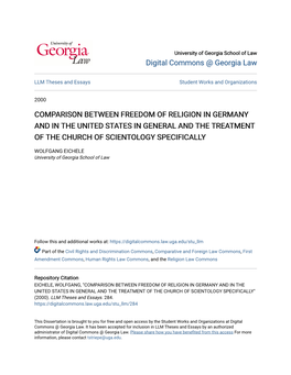Comparison Between Freedom of Religion in Germany and in the United States in General and the Treatment of the Church of Scientology Specifically