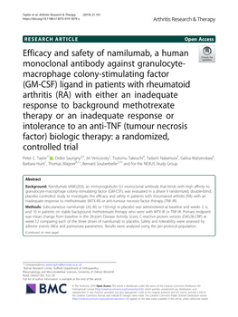 Efficacy and Safety of Namilumab, a Human Monoclonal Antibody Against Granulocyte-Macrophage Colony-Stimulating Factor (GM-CSF)