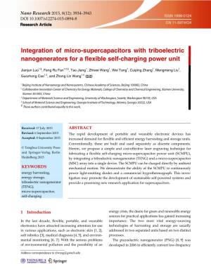 Integration of Micro-Supercapacitors with Triboelectric Nanogenerators for a Flexible Self-Charging Power Unit