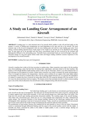 A Study on Landing Gear Arrangement of an Aircraft