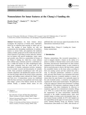 Nomenclature for Lunar Features at the Chang'e-3 Landing Site