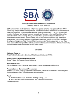 1 Doing Business with the Federal Government Tuesday, May 12