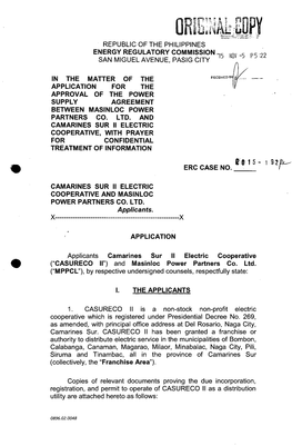 Nnrp N Ufflt4 OR REPUBLIC of the PHILIPPINES ENERGY REGULATORY COMMISSION