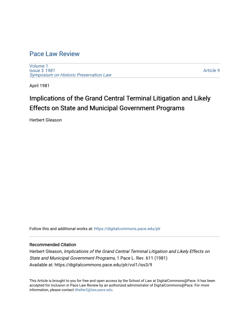 Implications of the Grand Central Terminal Litigation and Likely Effects on State and Municipal Government Programs