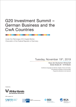 G20 Investment Summit – German Business and the Cwa Countries