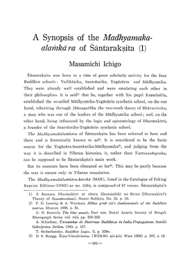 A Synopsis of the Madhyamaka- Alazkdra of Sntaraksita (1)