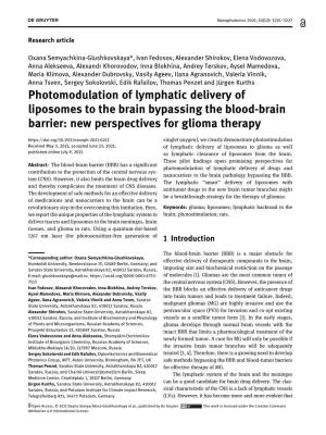 Photomodulation of Lymphatic Delivery of Liposomes to the Brain Bypassing
