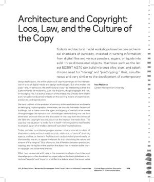 Architecture and Copyright: Loos, Law, and the Culture of the Copy