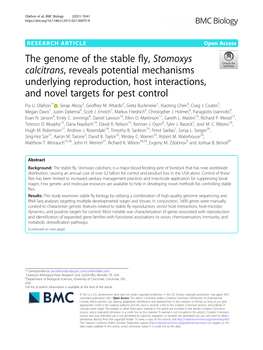 The Genome of the Stable Fly, Stomoxys Calcitrans, Reveals Potential Mechanisms Underlying Reproduction, Host Interactions, and Novel Targets for Pest Control Pia U