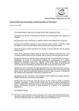 Council of Europe Convention on the Prevention of Terrorism *