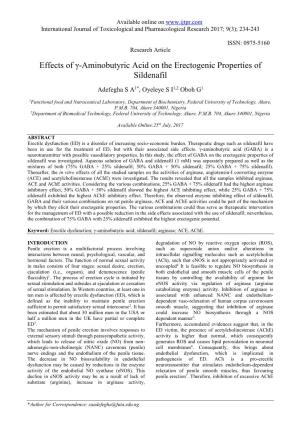 Effects of Γ-Aminobutyric Acid on the Erectogenic Properties of Sildenafil