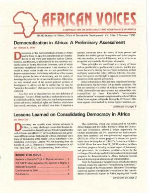 Democratization in Africa: a Preliminary Assessment by Marion E