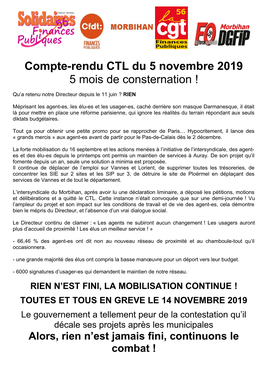 Compte-Rendu CTL Du 5 Novembre 2019 5 Mois De Consternation !