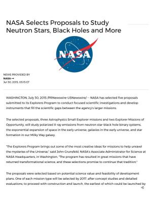 NASA Selects Proposals to Study Neutron Stars, Black Holes and More