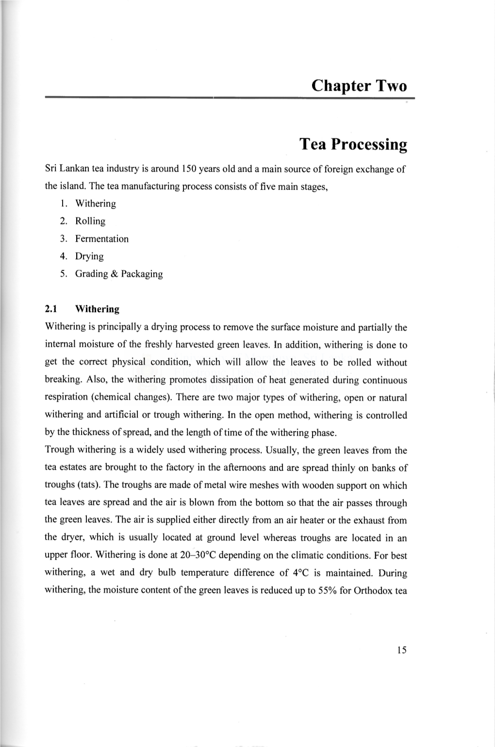 Chapter Two Tea Processing