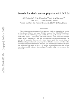 Search for Dark Sector Physics with NA64 Arxiv:2003.07257V1 [Hep-Ph