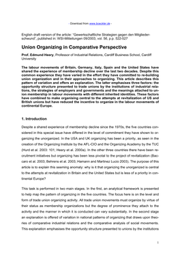 A Comparative Analysis of Trade Union Organising