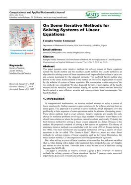 On Some Iterative Methods for Solving Systems of Linear Equations