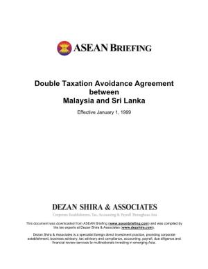 Double Taxation Avoidance Agreement Between Malaysia and Sri Lanka