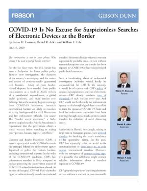 COVID-19 Is No Excuse for Suspicionless Searches of Electronic Devices at the Border by Blaine H