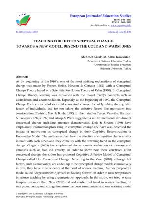 Teaching for Hot Conceptual Change: Towards a New Model, Beyond the Cold and Warm Ones